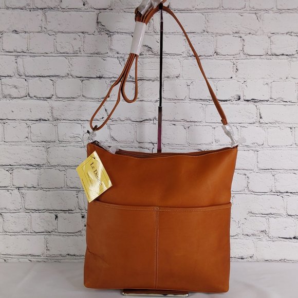 'LE DONNA' 'AVERELY' COLOMBIAN LEATHER TOP ZIP CLOSURE ADJUSTABLE CROSSBODY BAG - Picture 5 of 16